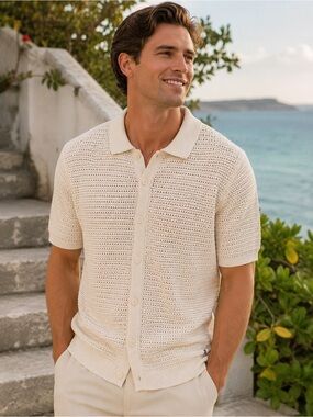 Steel & Jelly Acton Premium Cotton Jacquard Knit Polo Cardigan NWT